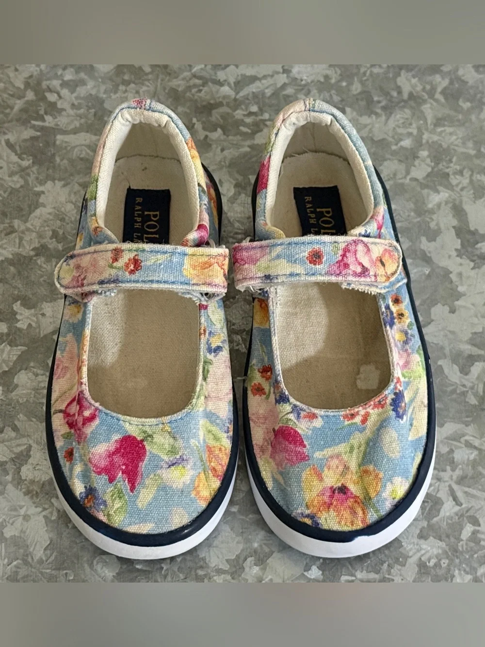 Polo Ralph Lauren Girls Floral Mary Jane Canvas Sneakers, Size 8